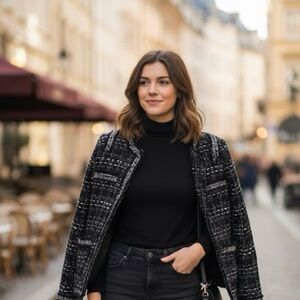 Small nwot tweed coat jacket black new o neck